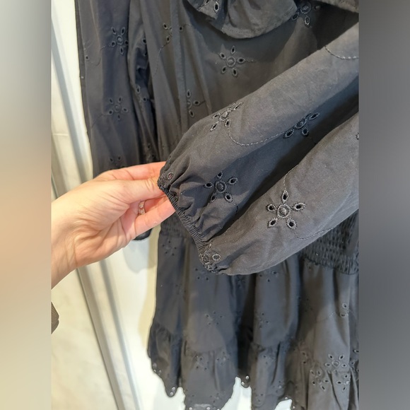 Zara Embroidered Eyelet Black Ruffle Mini dress - Picture 5 of 7